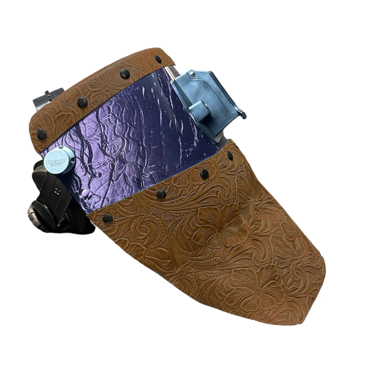 Candy Corn Silk Carbon Fiber Chopped Top & Bottom Leather Welding Hood - Image 12