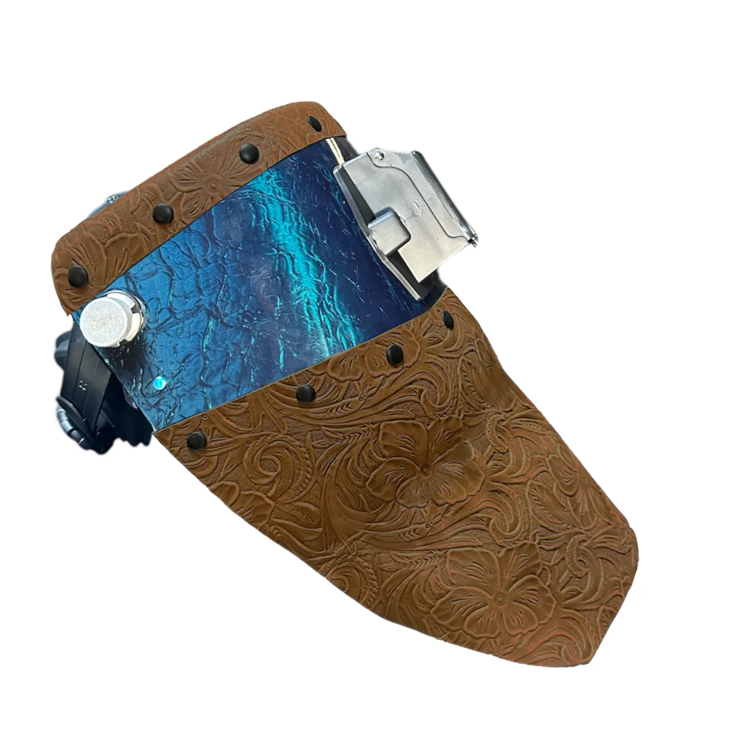 Candy Corn Silk Carbon Fiber Chopped Top & Bottom Leather Welding Hood - Image 15