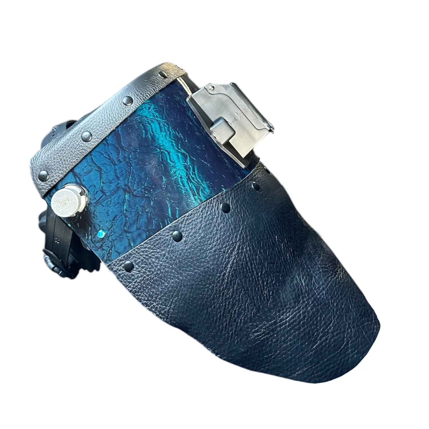 Candy Corn Silk Carbon Fiber Chopped Top & Bottom Leather Welding Hood - Image 16