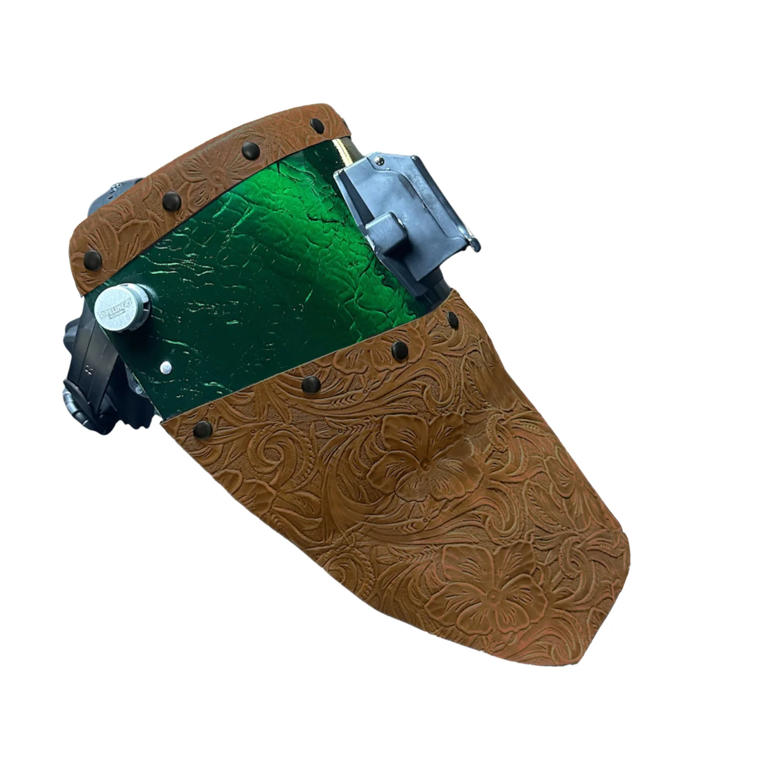 Candy Corn Silk Carbon Fiber Chopped Top & Bottom Leather Welding Hood - Image 20