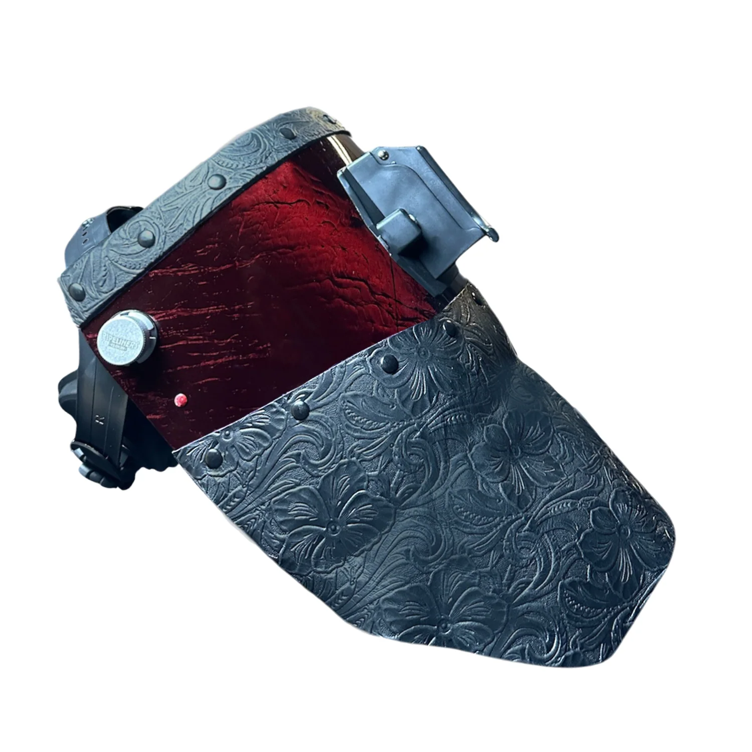 Candy Corn Silk Carbon Fiber Chopped Top & Bottom Leather Welding Hood - Image 24