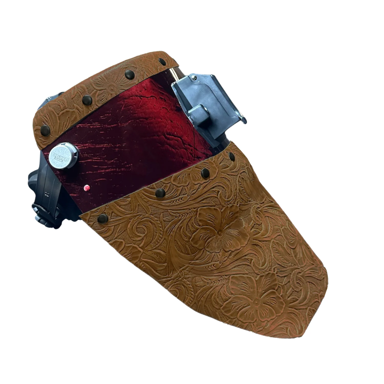 Candy Corn Silk Carbon Fiber Chopped Top & Bottom Leather Welding Hood - Image 25