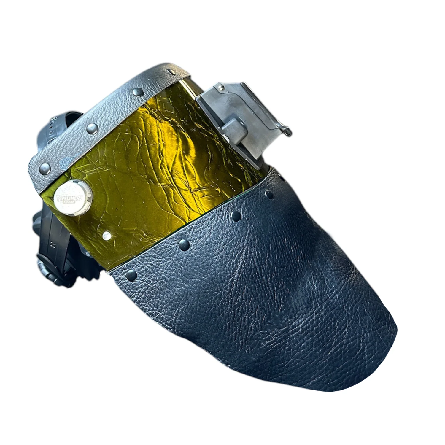 Candy Corn Silk Carbon Fiber Chopped Top & Bottom Leather Welding Hood - Image 3