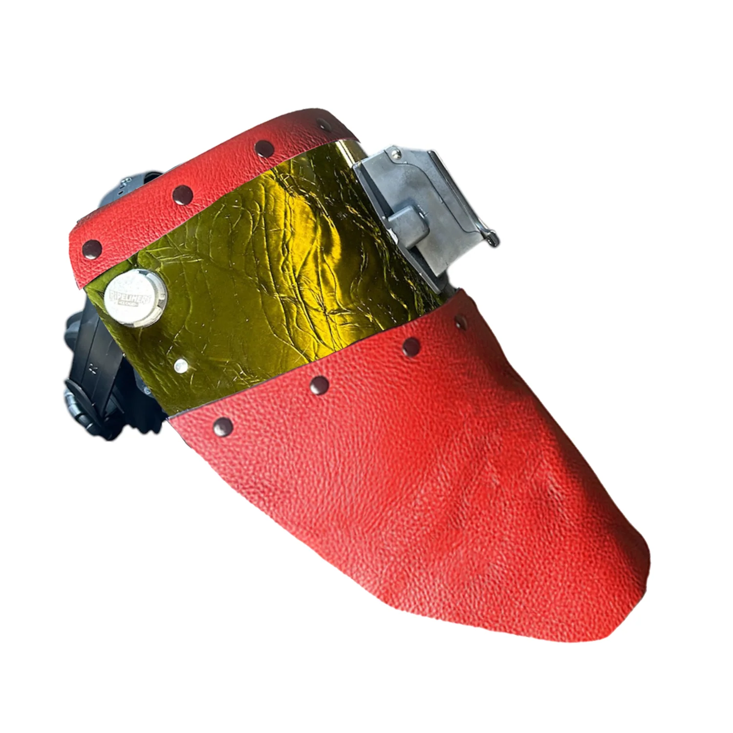 Candy Corn Silk Carbon Fiber Chopped Top & Bottom Leather Welding Hood - Image 4