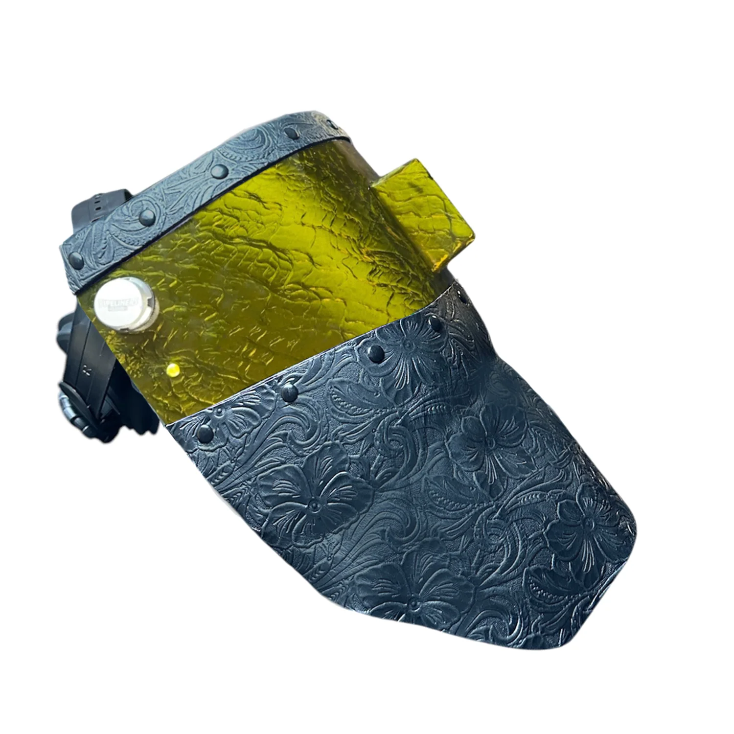 Candy Corn Silk Carbon Fiber Chopped Top & Bottom Leather Welding Hood - Image 6