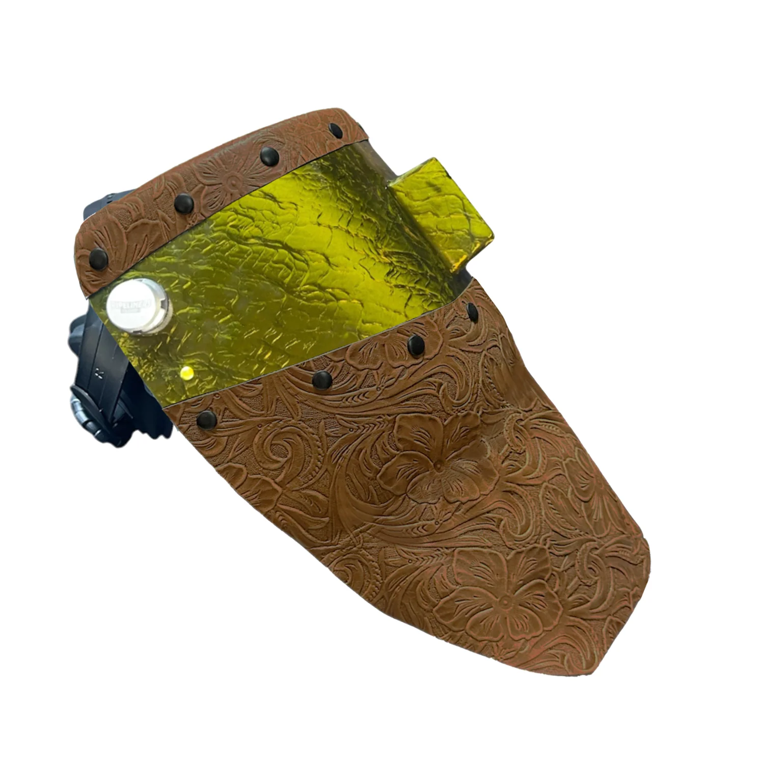 Candy Corn Silk Carbon Fiber Chopped Top & Bottom Leather Welding Hood - Image 7