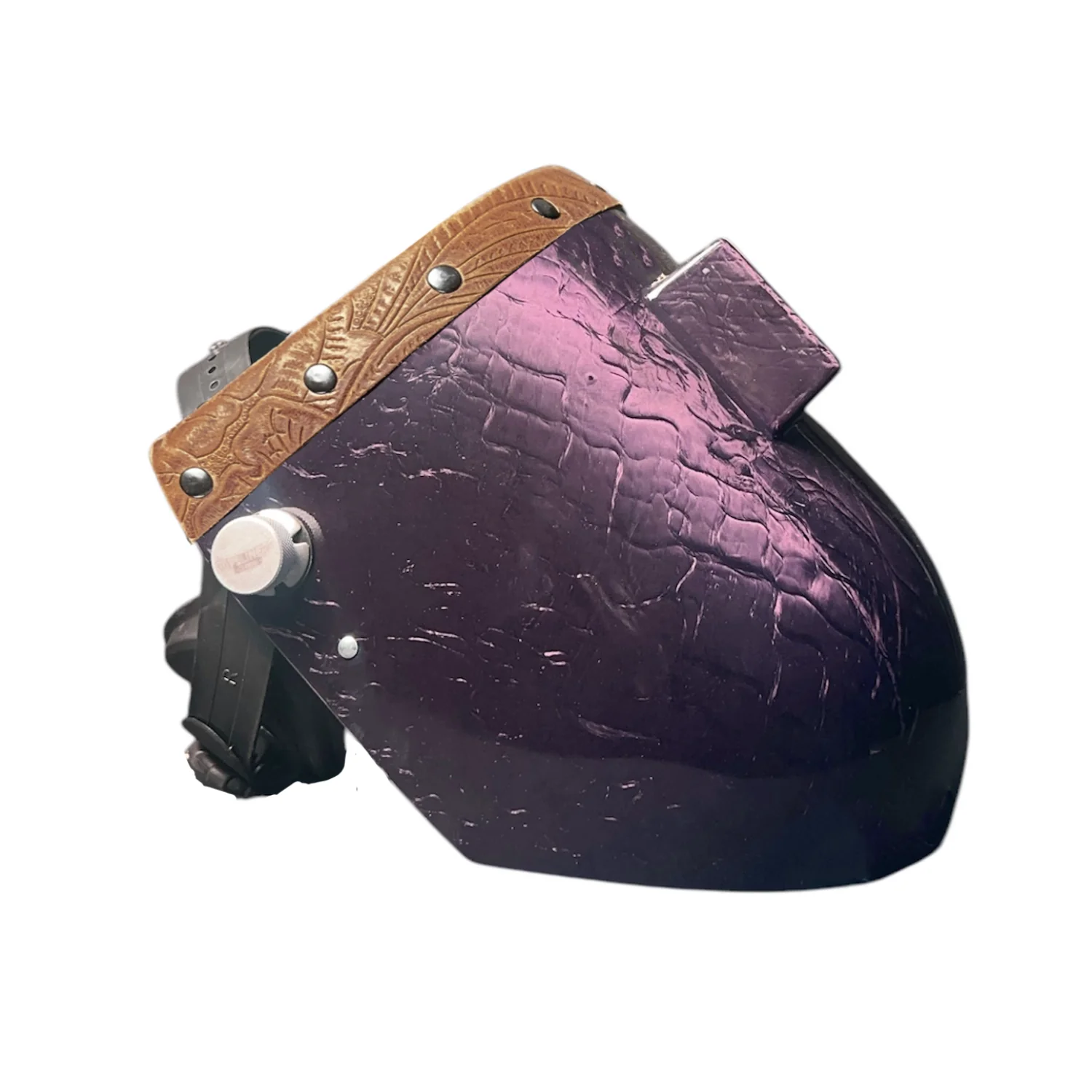 Candy Corn Silk Carbon Fiber Chopped Top Leather Welding Hood - Image 6